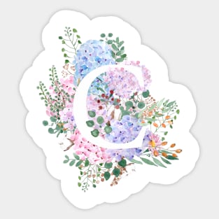 botanical monogram alphabet C hydrangea flowers Sticker